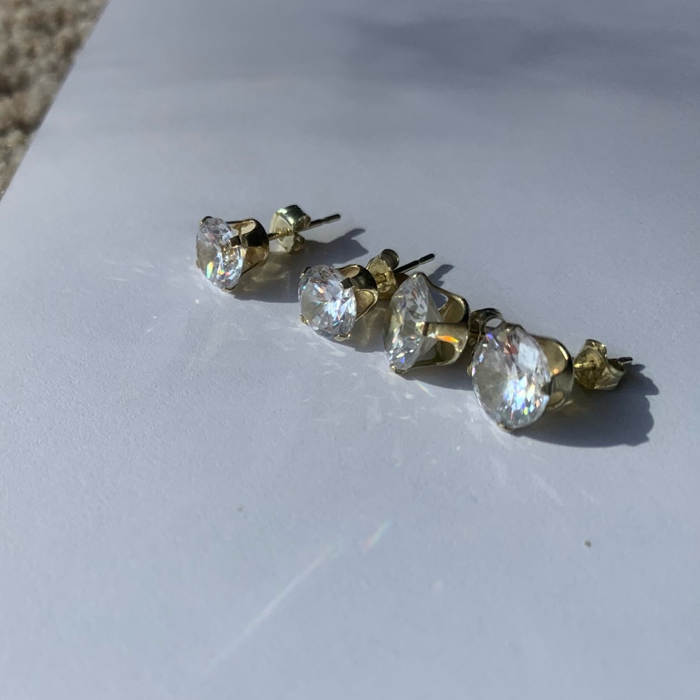 Two Pair Set Stainless Steel Cubic Zirconia Studs